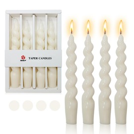 Short Taper Candle Spiral Candles,Gedengni Set of 4 White Candle Sticks Beige Twisted Candlesticks 7.5inches Swirl Tapered Candles for Home Décor Dinner Weddings Holiday Party (2D4PC-WHITE)