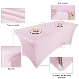 Ocves Stretch Tablecloth 6ft Spandex Table Covers Polyester Fitted Rectangular Stretchable Table Cover Wedding Party Cocktail Bar Craft Exhibitions Washable Table Cover Pink, 6ft (1pcs)