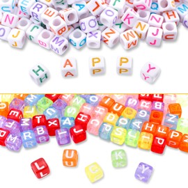 1400pcs 5 Color Acrylic Alphabet Cube Beads Letter Beads with 1 Roll 10M Crystal String Cord for Jewelry Making（6mm）