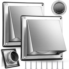 Gisafai 2 Pcs 6" Dryer Vent Cover Outdoor Walls Dryer Exhaust Vent Cover External Dryer Vent Cap Stainless Steel Outside Dryer Vent Hood Cushioned Non Return Flap with Sealing Gasket Grille Screen