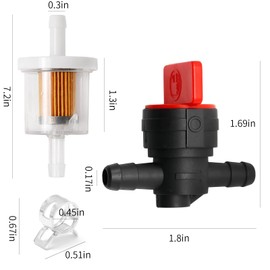 Hoypeyfiy Inline Fuel Filters, 1/4" Fuel Shut Off Valves, Fuel Hose and Clamps Kit replacement for Lawn mowers, Lawn tractor, Generators, Garden machines