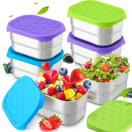 Layhit 6 Pcs Stainless Steel Snack Containers for Kids, 8 oz Lunch Containers with Silicone Lids Small Reusable Metal Food Box for Child Daycare School Home Storage Supplies(Classic Color)