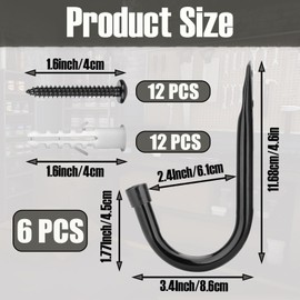 Eastrise Heavy Duty Wall Hooks - 6 PCS Garage Storage Hooks for Ladder, Bike, Garden Tools | 50LB Capacity, Anti-Rust Steel with Mounting Kit (Screws/Anchors) (6 Pcs/Black Hat)