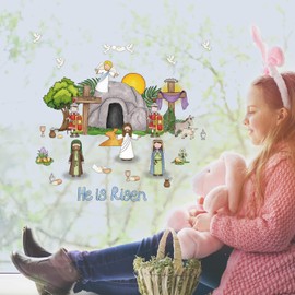 Easter Window Clings He is Risen Window Stickers Make an Easter He Lives Scenes Window Decorations Resurrection Window Decals for Kids Bible Games Activities Easter Decorations Party Supplies,5 sheets.