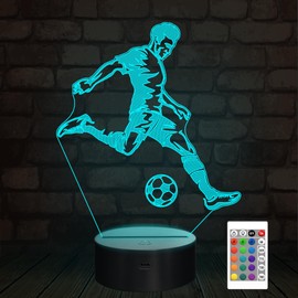 Soccer 3D Bedside Lamp,FULLOSUN Football Hologram Illusion LED Night Light,16 Colors Changing Remote Control Sport Lover Bedroom Decoration Cool Birthday Gift for Kid Teen Boy
