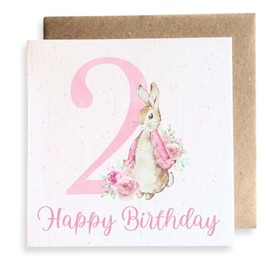 Second Ave Cute 2nd Birthday Age 2 Pink Bunny Rabbit Square Card Birthday Greeting Card for Girl