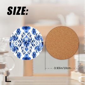 Coasters for Drinks Bar Beer,Set of 4,Round Wooden Housewarming Gift,Blue and White Floral Pattern