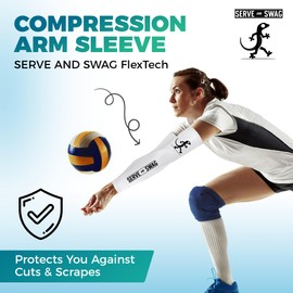 SERVE AND SWAG™ Compression Arm Sleeves, Moisture Wicking, Cooling, Breathable, Package Contains (2) Medium, White, Serve And Swag Sleeves