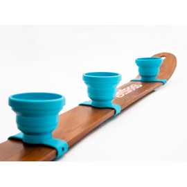 Swigos - Collapsible and Portable Shot Ski Kit - 4-pack w/carrying pack. Silicone cups with an adjustable strap that turn any object into a shot ski