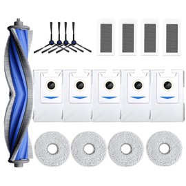 Geoviizon Pack of 18 Accessories Compatible with ECOVACS X5 Omni(1 Main Brush, 4 Side Brushes, 4 Filters, 4 Wipes, 5 Dust Bags) Replacement Parts Set