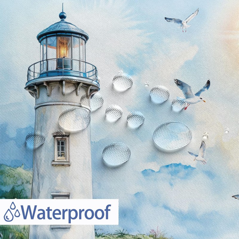 Nautical Coastal Lighthouse Shower Curtain, Boho Ocean Beach Lighthouse Seascape