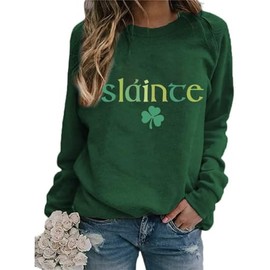 Ykomow St Patricks Day Sweatshirt Women Long Sleeve Leopard Shamrock St. patricks Shirts Tees (M, B-Green)