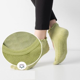 ANIDL 2 Pairs Frilly Yoga Socks Non Slip with Grip Yoga Pilates Ballet Barre Socks for Women (blue/green)