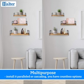 Halter Floating Shelves Wall Mounted Storage for Living Room, Bedroom, and Kitchen, Set of 3, Pine Wood