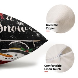 Let it Snow Christmas Black Lumbar Pillow Covers 12X20 Inch Xmas Snowman Snowflake Decorative Rectangle Pillow Cases Set of 2 Winter Holiday Home Decor Cotton Linen Throw Pillows For Couch Outdoor