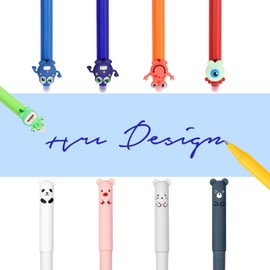 LHOEST Pack of 14 Erasable Pens with Animal Head, Animal Pen, Erasable Ballpoint Pen, Rollerball Pen, Cute Gel Pens, Kawaii Pens, Animals for Erasing, Erasable, for School Accessories