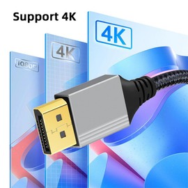 NFHK Left Angled DisplayPort DP to DP Cable 4K 60hz Cable Silver Sleeve Ultra-HD UHD 90 Degree for Desktop Laptop Monitor Graphics Card 2M