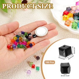 PATIKIL 6mm Crystal Glass Cube Beads, 100 Pcs Square Glass Beads Loose Glass Beads for Multi Cord Bracelet Jewelry Making Necklace Earrings Decorations, Black