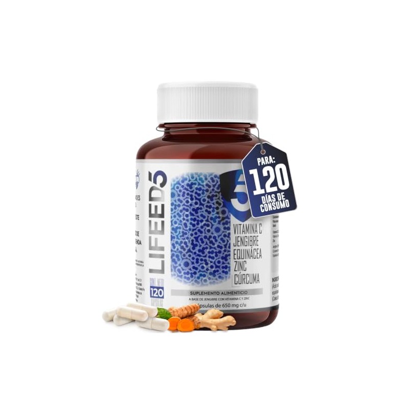 Lifeed5 Inmune Vitamina Jengibre 120 Cápsulas 650mg Por Porción
