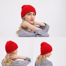 Beanie for Women Men Winter Hats Unisex Cuffed Plain Skull Knit Hat Soft Warm Fisherman Beanies Red
