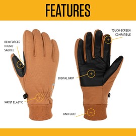 Carhartt Men's Wind Fighter Thermal-Lined Fleece Touch-Sensitive Knit Cuff Glove, Black, Large