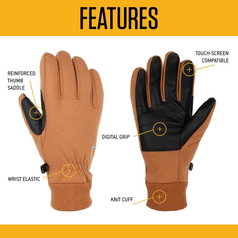 Carhartt Men's Wind Fighter Thermal-Lined Fleece Touch-Sensitive Knit Cuff Glove,