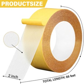 WINNOW Heavy Duty Double Sided Rug Tape 2 Inch x 66 Feet – Carpet Tape Gripper for Wood, Tile & Carpet, Non‑Slip, Strong Hold, Removable, 2 Rolls
