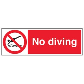 V Safety No Diving - Landscape 300 x 100 mm - Glow In The Dark 1mm Rigid Plastic Safety Sign