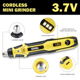 ‎DNA MOTORING TOOLS-00220 Power Rotary Tool Kit, 3.7V Cordless Mini Grinder Multi-Tool Set for Drilling Grinding Polishing Engraving and Cutting,Yellow
