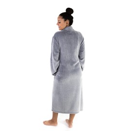 Super Plush Front Zipper Scroll Texture Robe Zipper Bathrobe (X-Large, Shades Of Gray)