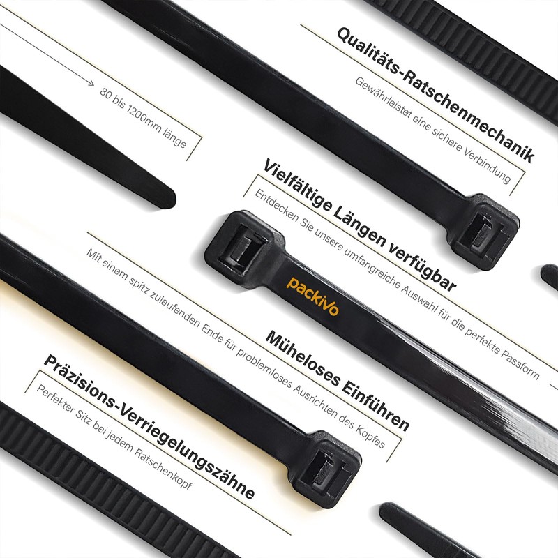 packivo Cable Ties 4.8 x 200 mm White Tear-Resistant 22