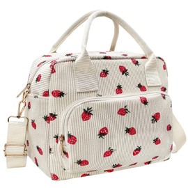 lifwimner Insulated Lunch Bag for Women Men 10L Large Corduroy Lunch Box Soft Reusable Cooler Cooling Tote for Work Picnic Beach (Beige Berry)