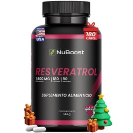 Nuboost - Resveratrol - Resveratrol 1000 Mg Puro - Antioxidantes, 180 Cpsulas Vitamina C - Aca - Pimienta Negra Hecho en USA                          