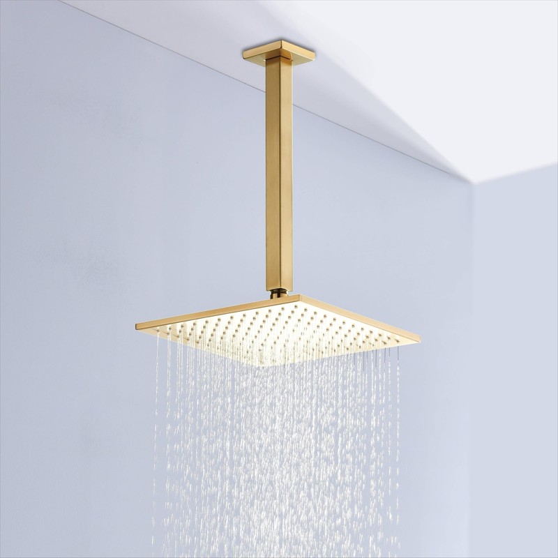 12 Inches Square Ceiling Mount Shower Arm and Flange, Champagne