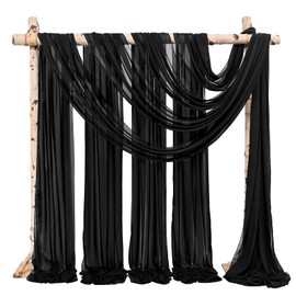 Showgeous Wedding Arch Draping Fabric 2 Panels 28" x20Ft Black Chiffon Fabric Drapery Wedding Arch Drapes Chiffon Sheer Backdrop Curtains for Arbor Wedding Archway Ceremony Ceiling Decorations