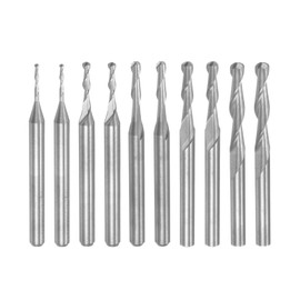 sourcing map 10pcs Ball Nose End Mills CNC Router Bits, 1/8" Shank 1.0-3.175mm Spiral Upcut 2 Flutes Solid Carbide Cutter Milling Tools for PCB Acrylic Plastic Wood Aluminum