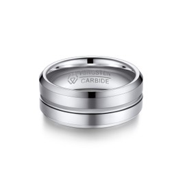 MomentWish Tungsten Ring for Men, Anniversary Day Gift for Him, Moissanite Wedding Band for Men, 8MM Tungsten Band Silver Promise Ring-Size8