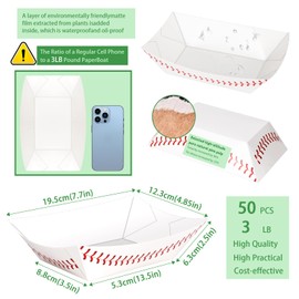 MotBach MotBach 50 Pack 3Lb Paper Food Boat Trays,Baseball Birthday Decorations Baseball Party Favors,Disposable Paper Food Serving Tray Boats Plates for Snack Popcorn Sandwich Burger Hot Dog Taco Fries Nacho