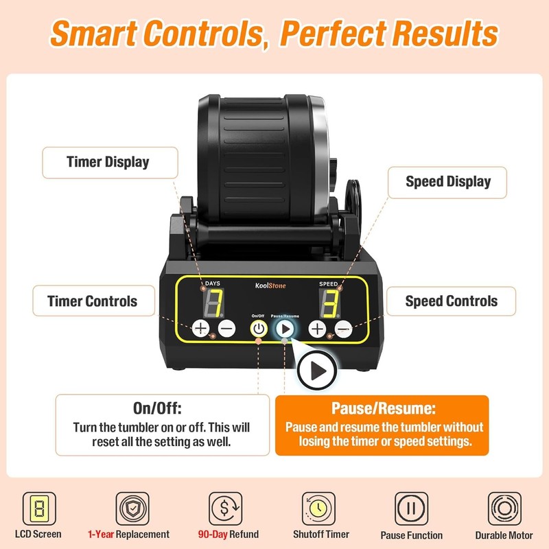 C1 Rock Tumbler Kit - Professional Large 2.5LB Capacity, Up