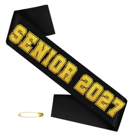 Senior 2027 Sash - Black Satin with Gold Glitter Letters Sash