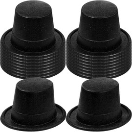 Hillban 50 Pack Glitter Top Hats Bulk Happy New Year Plastic Top Hats Shiny Magician Hat for Kids Adults Costume Party (Black)