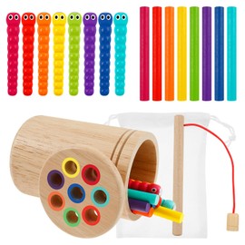 Montessori Toys for 1-3 Year Old, Wooden Learning Color Sorting Toy, Exercise Fine Motor Skill Focus Attention Color Matching Toy, Sensory Matching Games Shape Sorting Toys for Boys Girls