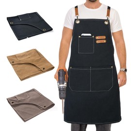 INMTIE Gardening Apron Aprons with Pockets for Work Carpenter Apron and Shop Aprons for Men & Women Heat & Flame Protection With Tool Pockets (Black)