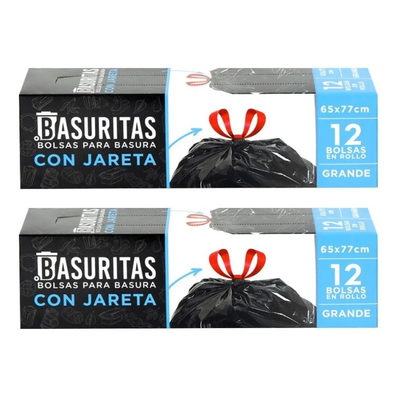 24 Bolsas De Basura Grande Basuritas, 65x77 Cm, Pack 2x12