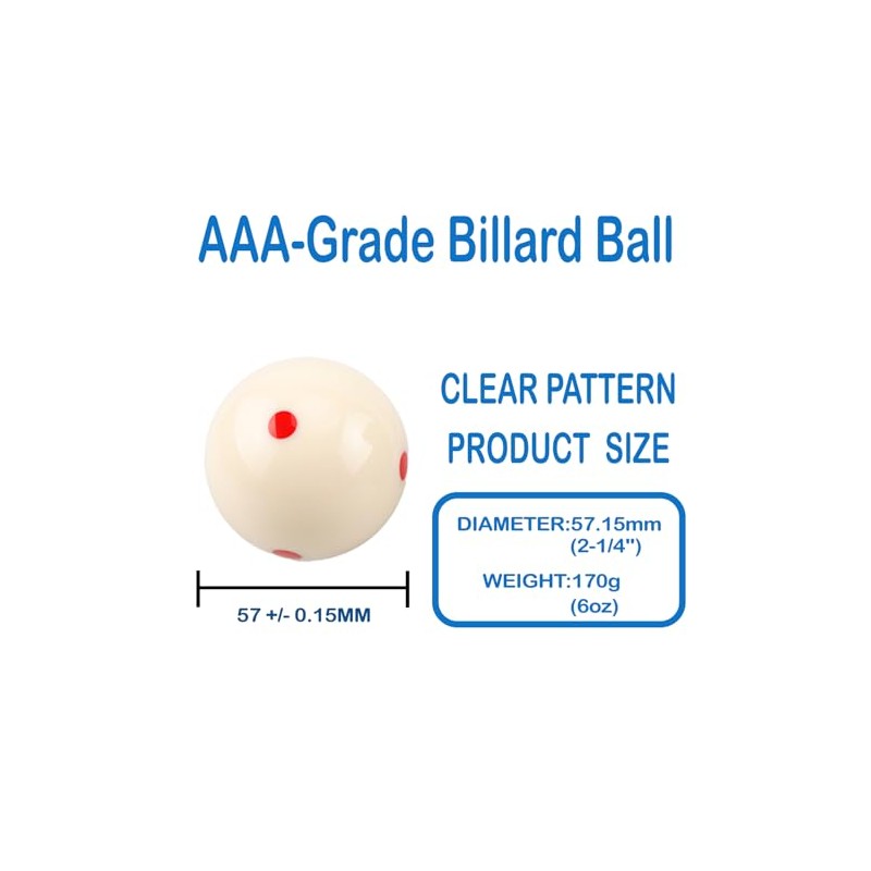 Sinsilvie 2-1/4" Replacement White Pool Ball,White Cue Ball,Blue 6 Dot