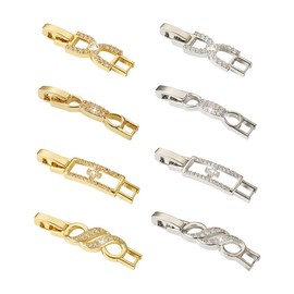 KISSITTY 8pcs Crystal Necklace Clasps and Closures for Women 18K Gold Plated Cubic Zirconia Fold Over Bracelet Extension Clasp Connector Decoration for Jewelry Making