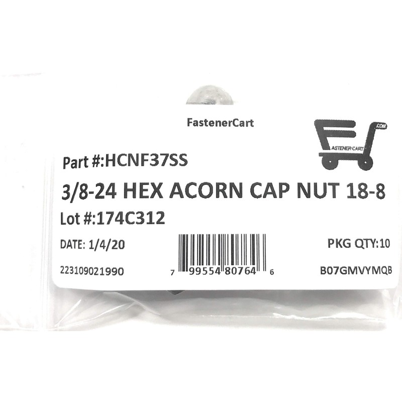 3/8-24 Acorn Cap Nuts 18-8 Stainless Steel - Fine Thread