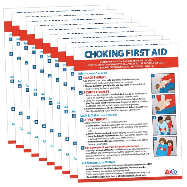 Choking Posters (10 Pack) for Infant, Child, Adult - Laminated, 17 x 22 inches - Heimlich Maneuver Posters for Restaurants, Workplace, School Nurse Office - First Aid for Choking