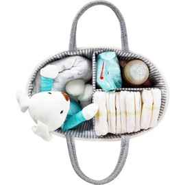 Organizador de pañales para bebé, Cesta de regalo para baby shower, con divisor extraíble, contenedor de almacenamiento de gran capacidad (Gris)