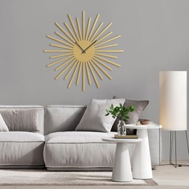 SIGNLEADER Metal Wall Clock Silent Battery Operated, Sun Shape Wall Sculpture Clock Hangings Home Decoration for Living Room, Bedroom, Kitchen, Bathroom - 30" Gold